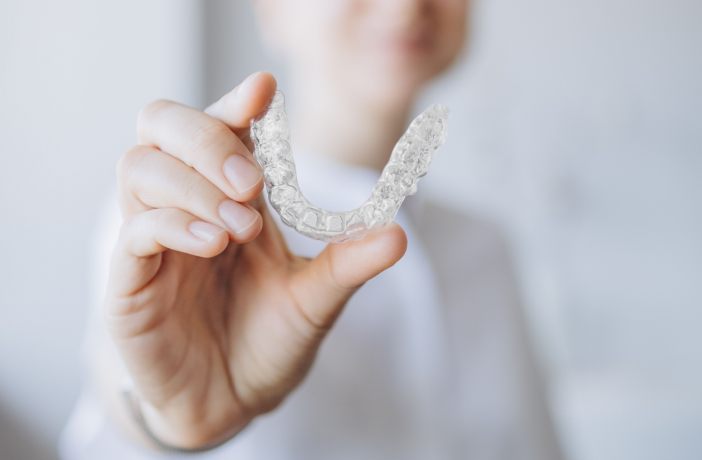 A close-up photo of someone's custom aligner.